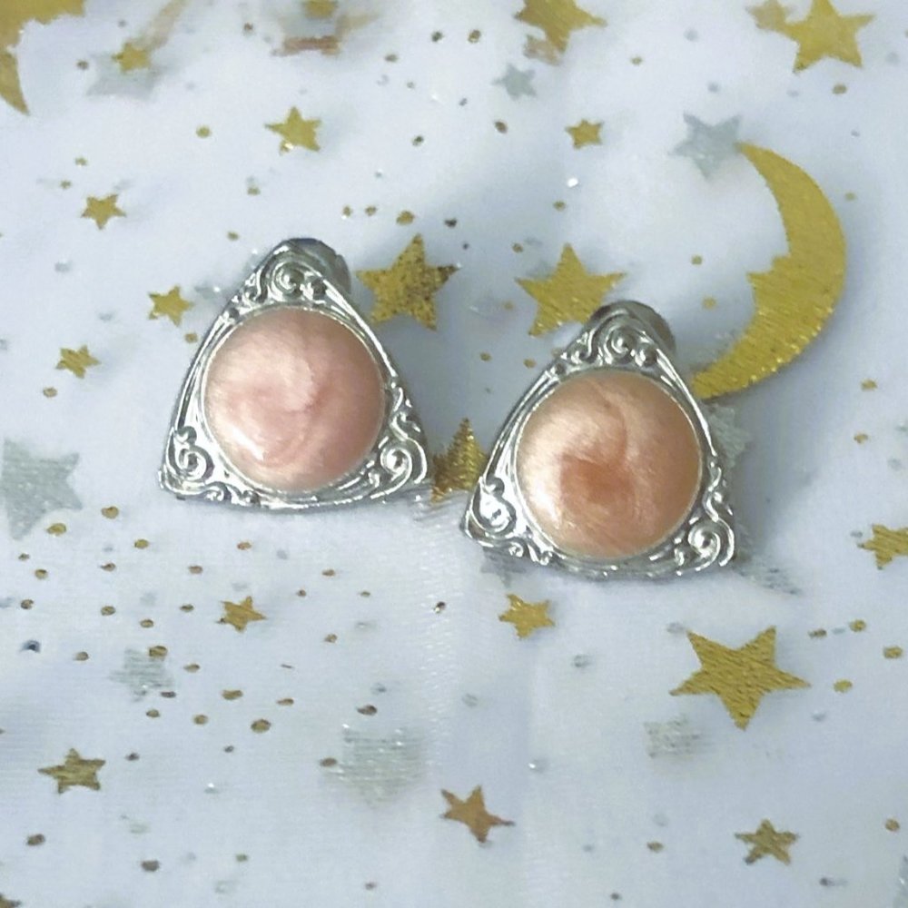 Vintage Pink and Silver Triangle Earrings